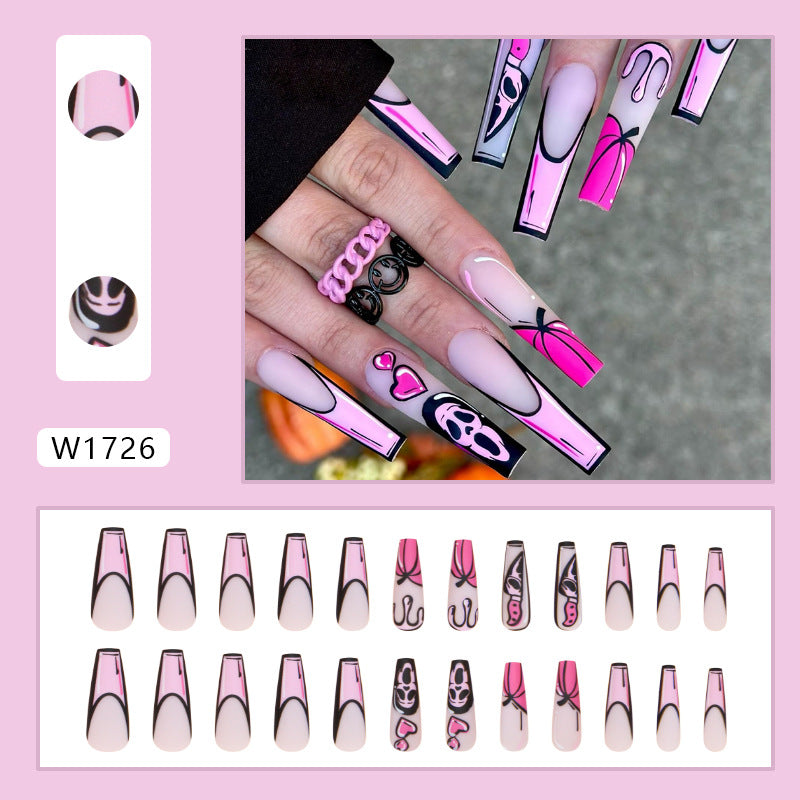 Comic pumpkin ghost Press on Nails 24Pcs Long  Ballerina  Nails  