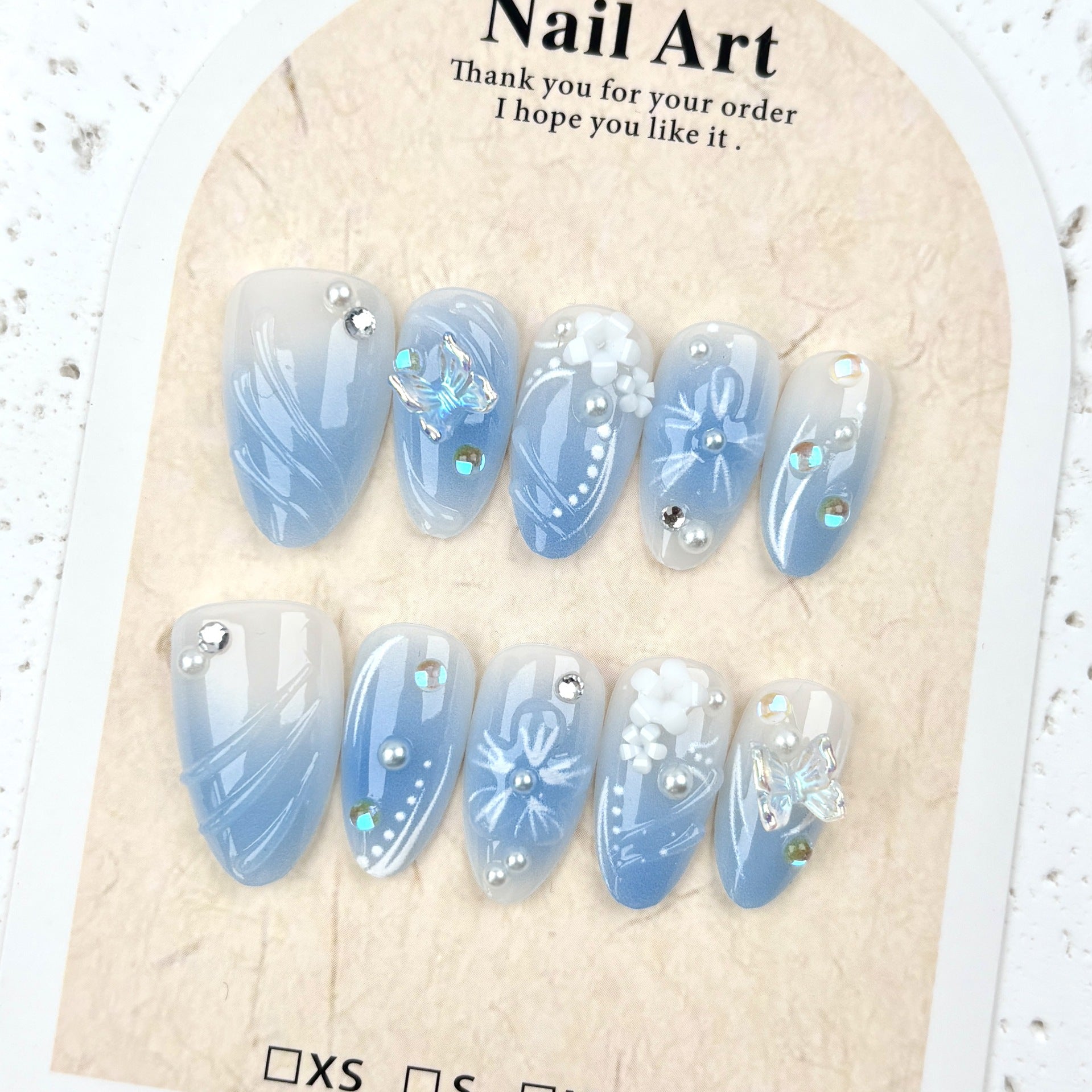 Fantasy Butterfly 3D Flower Press on Nails 10Pcs Medium Almond Nails