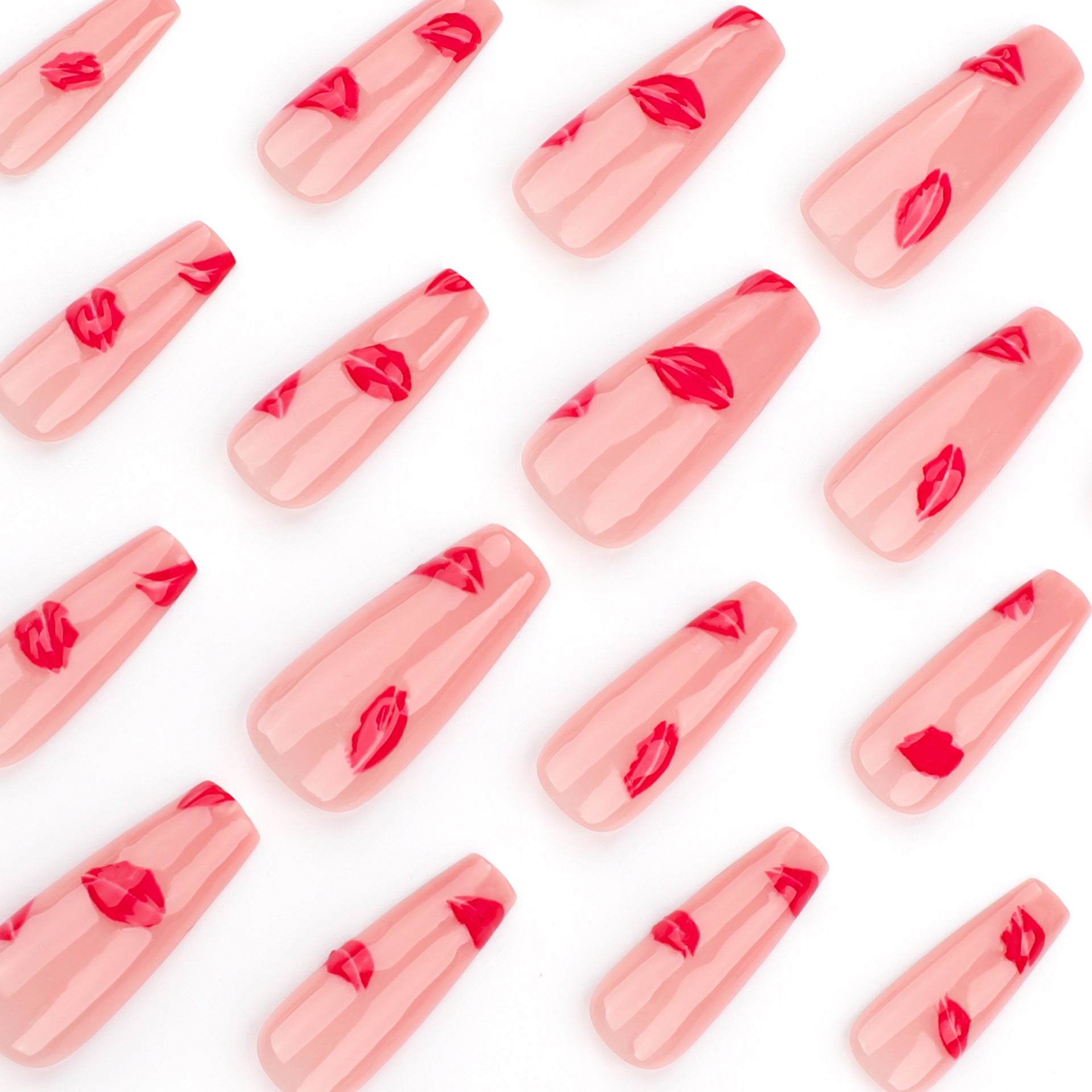 Red Lipstick Press on Nails 24Pcs Long Ballerina Nails