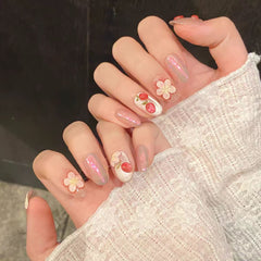 3D Flowers & Strawberry（Handmade press on nails）/10Pcs Square Nails