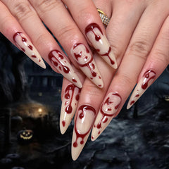 3D red blood Press on Nails 24Pcs Long Stiletto  Nails  