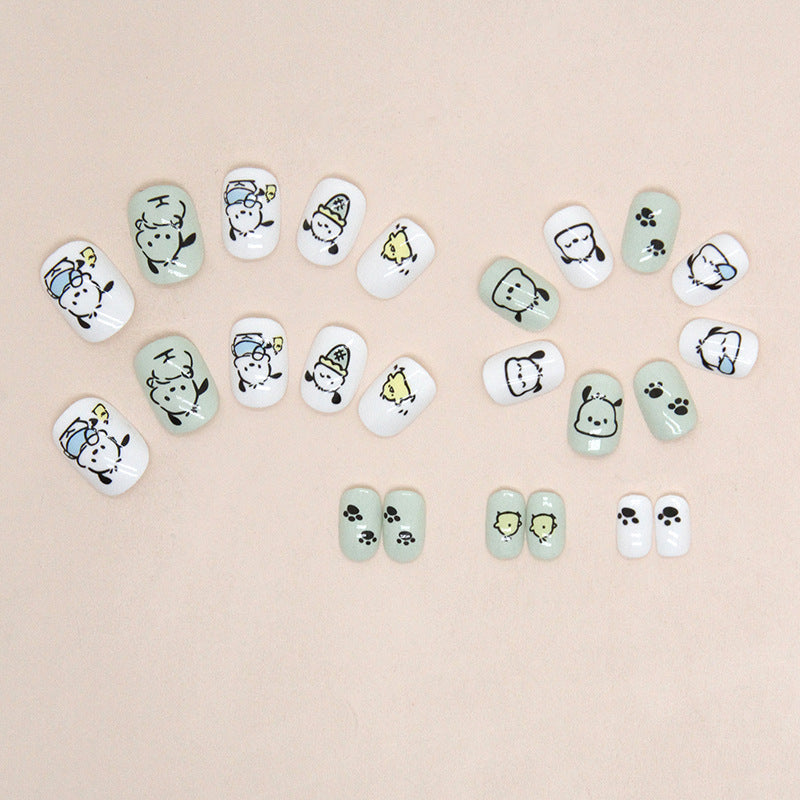 Line Dog（Handmade Press On Nails）/24Pcs  Short Children Nails