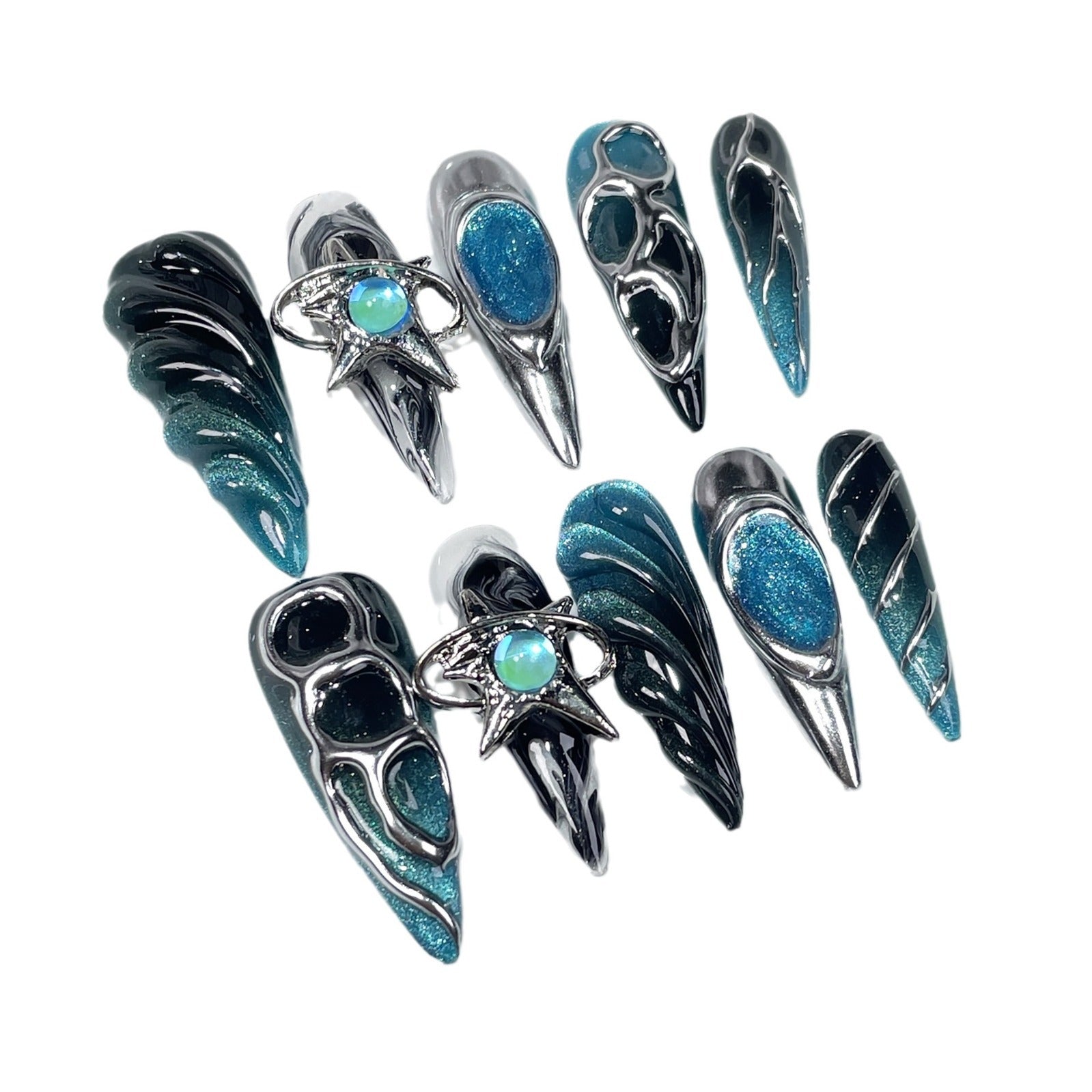 Ocean Handmade press on Nails / 10Pcs Stiletto Nails