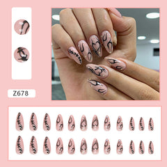 Black lines Press on Nails 24Pcs Medium Almond Nails  