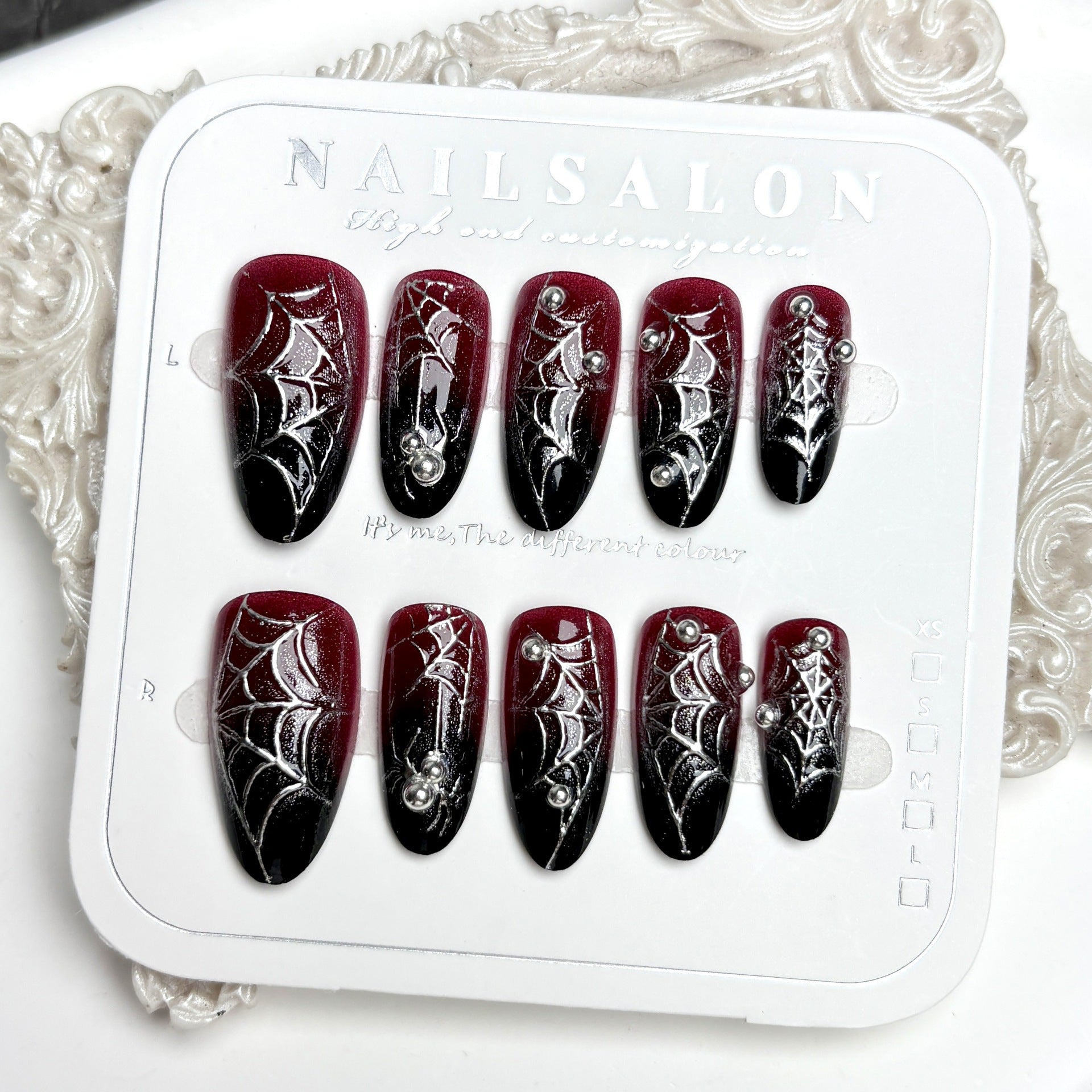 Red & Black Spider（Handmade press on nails）/10Pcs Almond Nails
