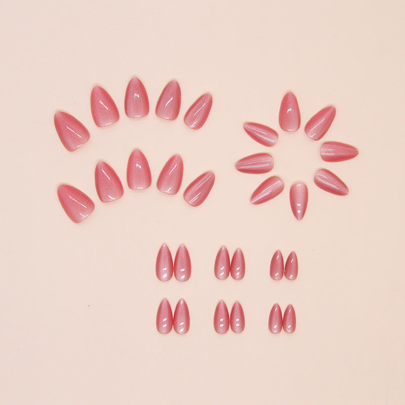 Cat Eye Rose Press on Nails 30Pcs Short Almond Nails