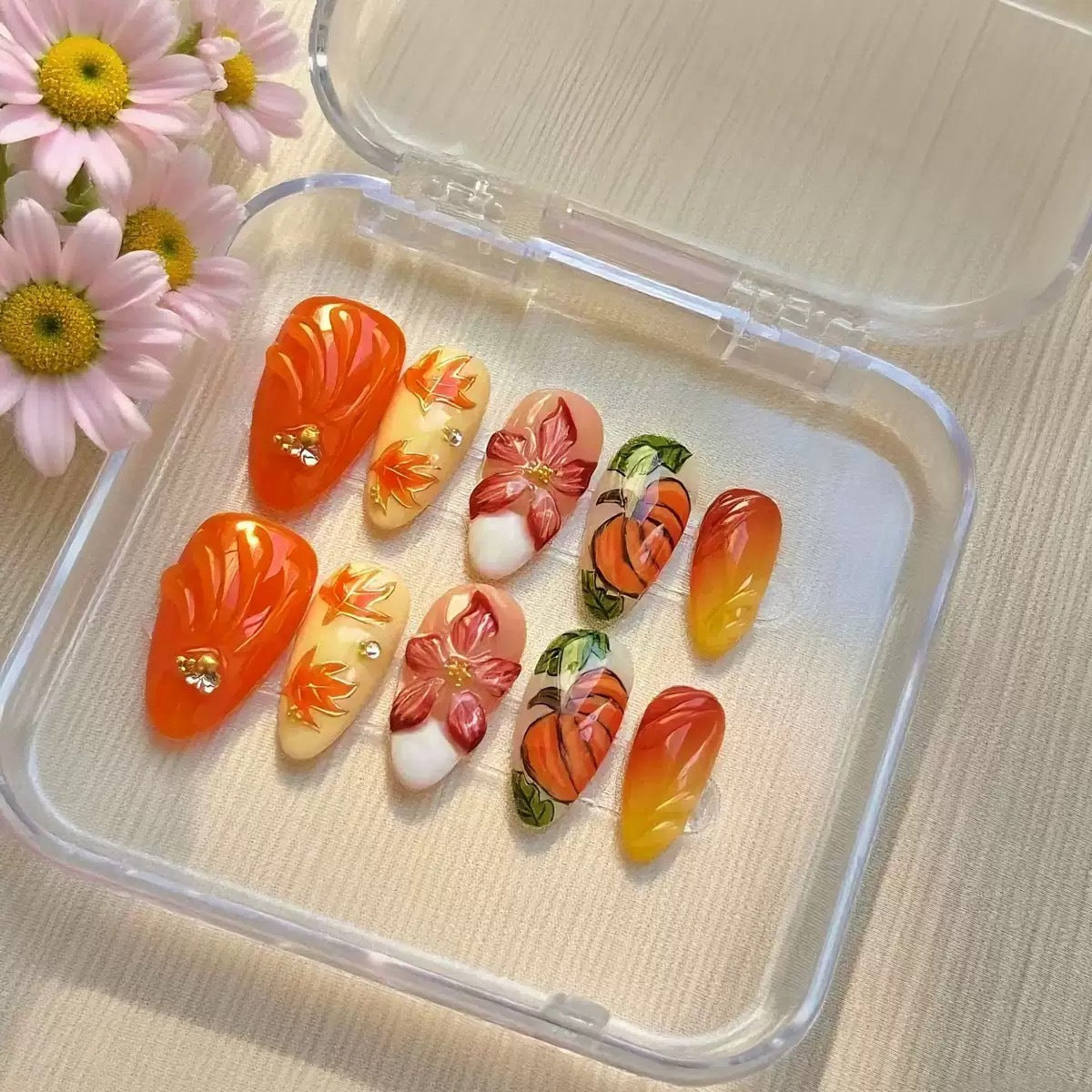 Caramel Pumpkin（Handmade press on nails）/10Pcs Almond Nails