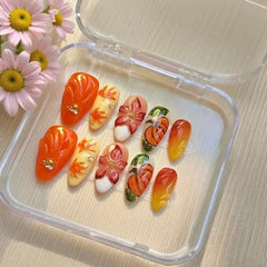 Caramel Pumpkin（Handmade press on nails）/10Pcs Almond Nails