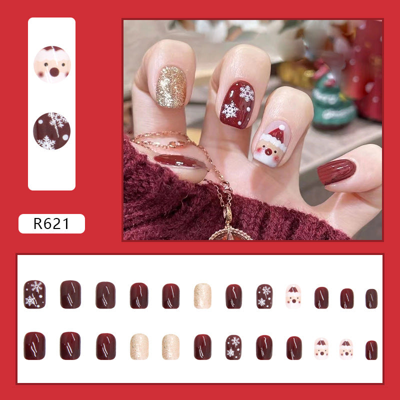 Danta Claus Snowflake Press on Nails 24Pcs Short Squoval Nails