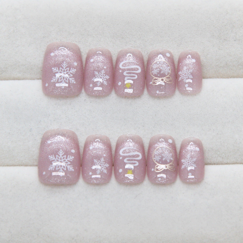 Cat Eye Snowflake Christmas Press on Nails 24Pcs Medium Squoval  Nails