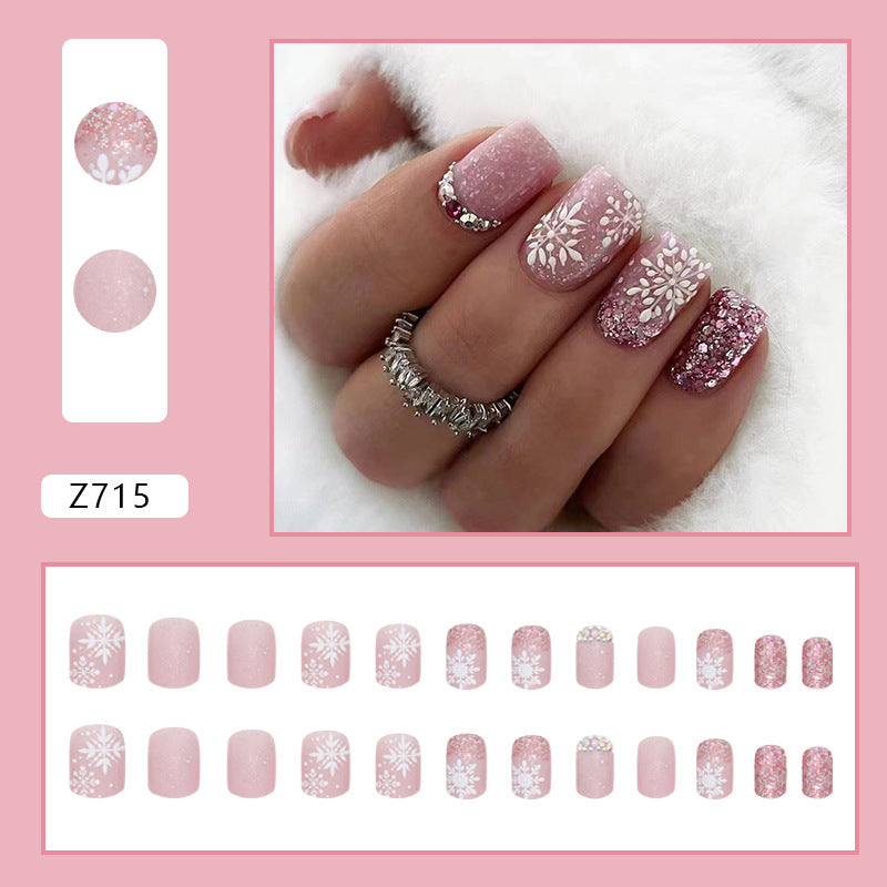 Sparkling Snowflakes Press on Nails 24Pcs Short Squoval Nails