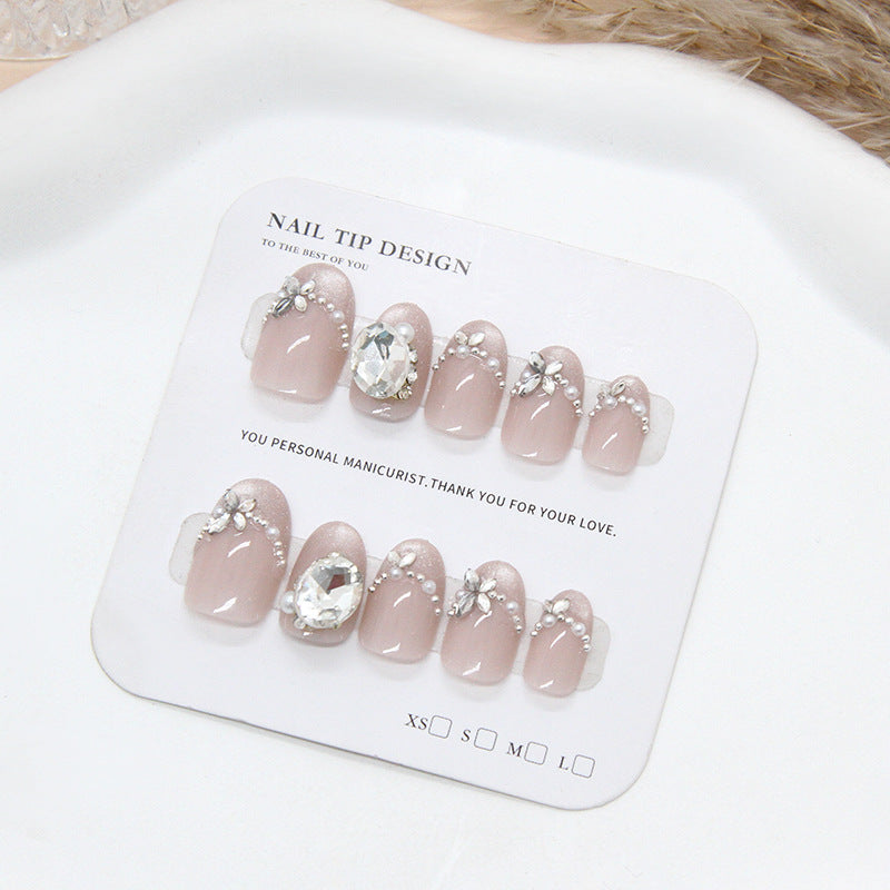 French Pearl Diamond（Handmade press on nails）/10Pcs Oval Nails