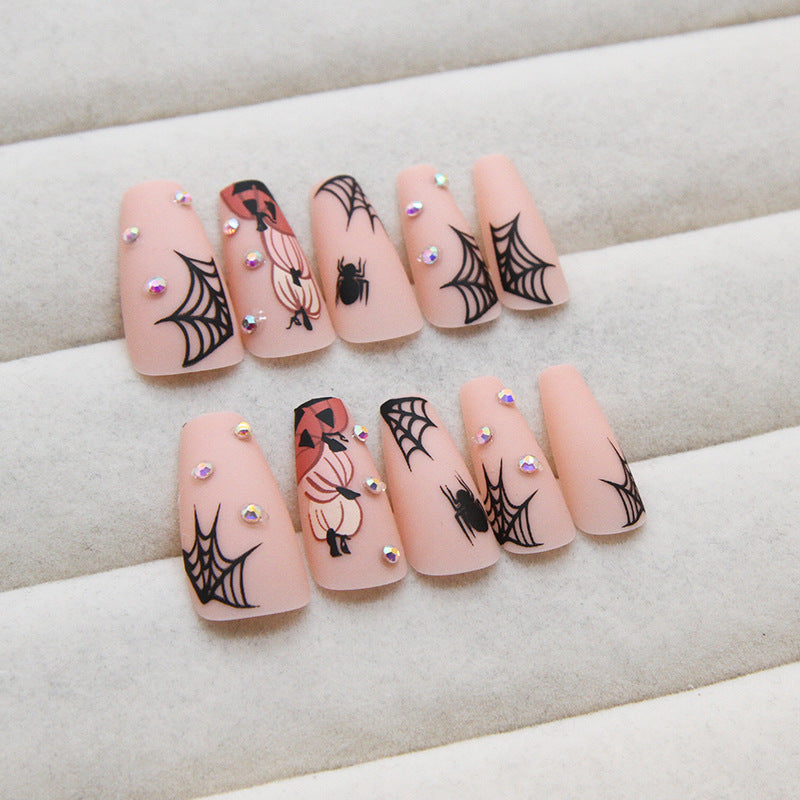 Pumpkin Spider Web Press on Nails 24Pcs Medium Ballerina  Nails  