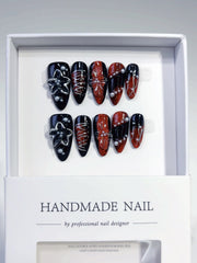 Kneading Flower Dark（Handmade press on nails）/10Pcs Almond Nails