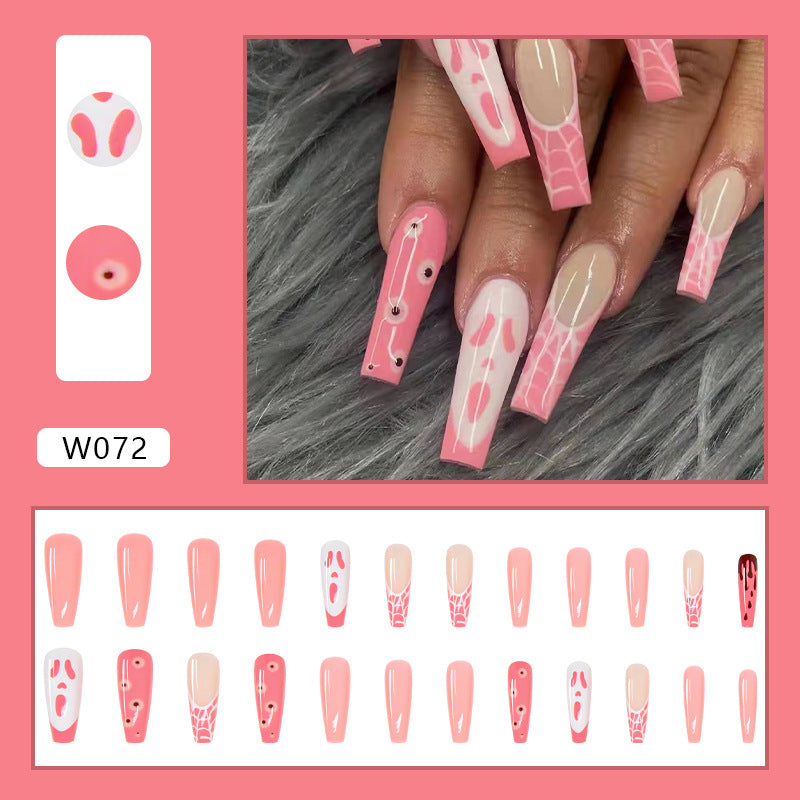 Pink Ghost Press on Nails 24Pcs Long Ballerina Nails  