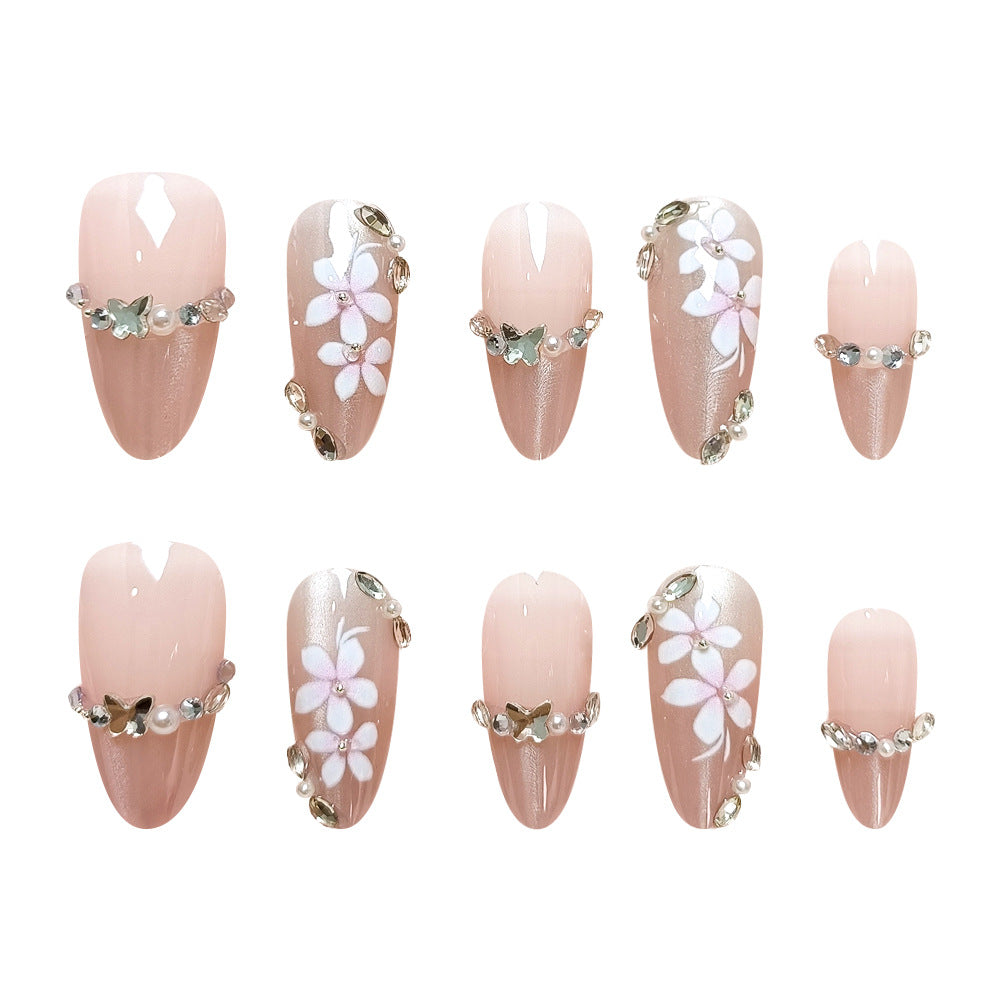 Flower Diamond French Cat Eye（Handmade press on nails）/10Pcs Almond Nails