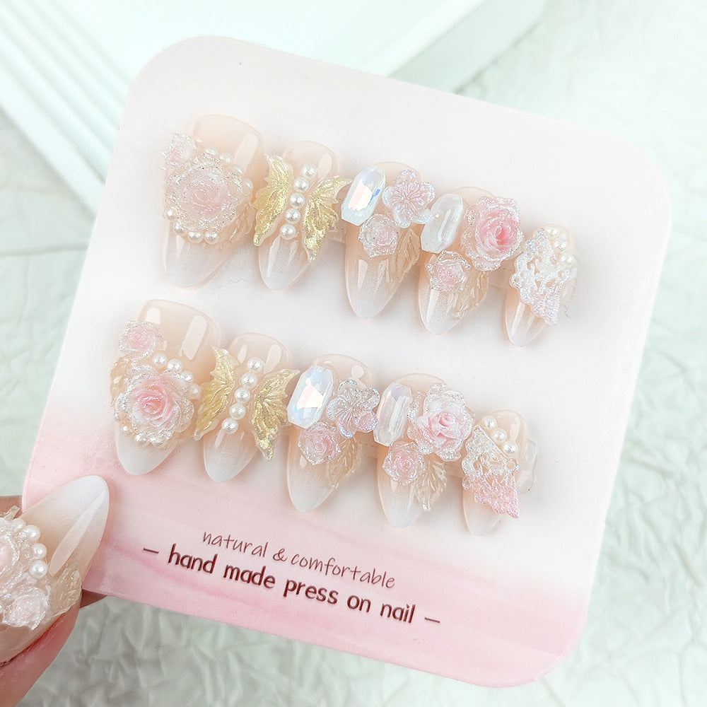 Butterfly Camellia（Handmade press on nails）/10Pcs Almond Nails