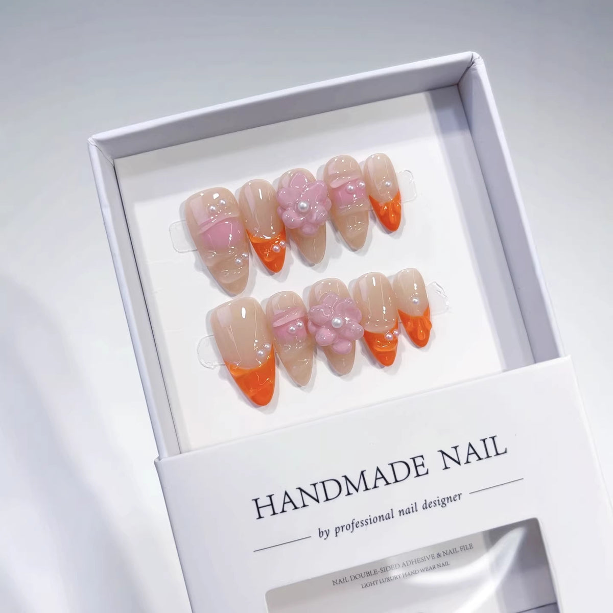 French Pearl（Handmade press on nails）/10Pcs Almond Nails