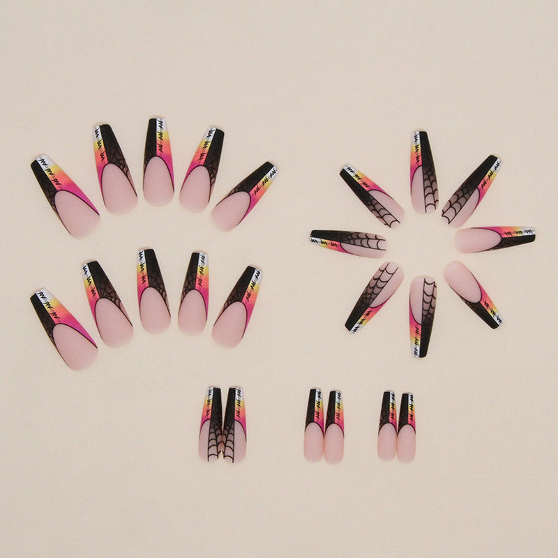 Gradient Spider Web Press on Nails 24Pcs Long Ballerina  Nails  