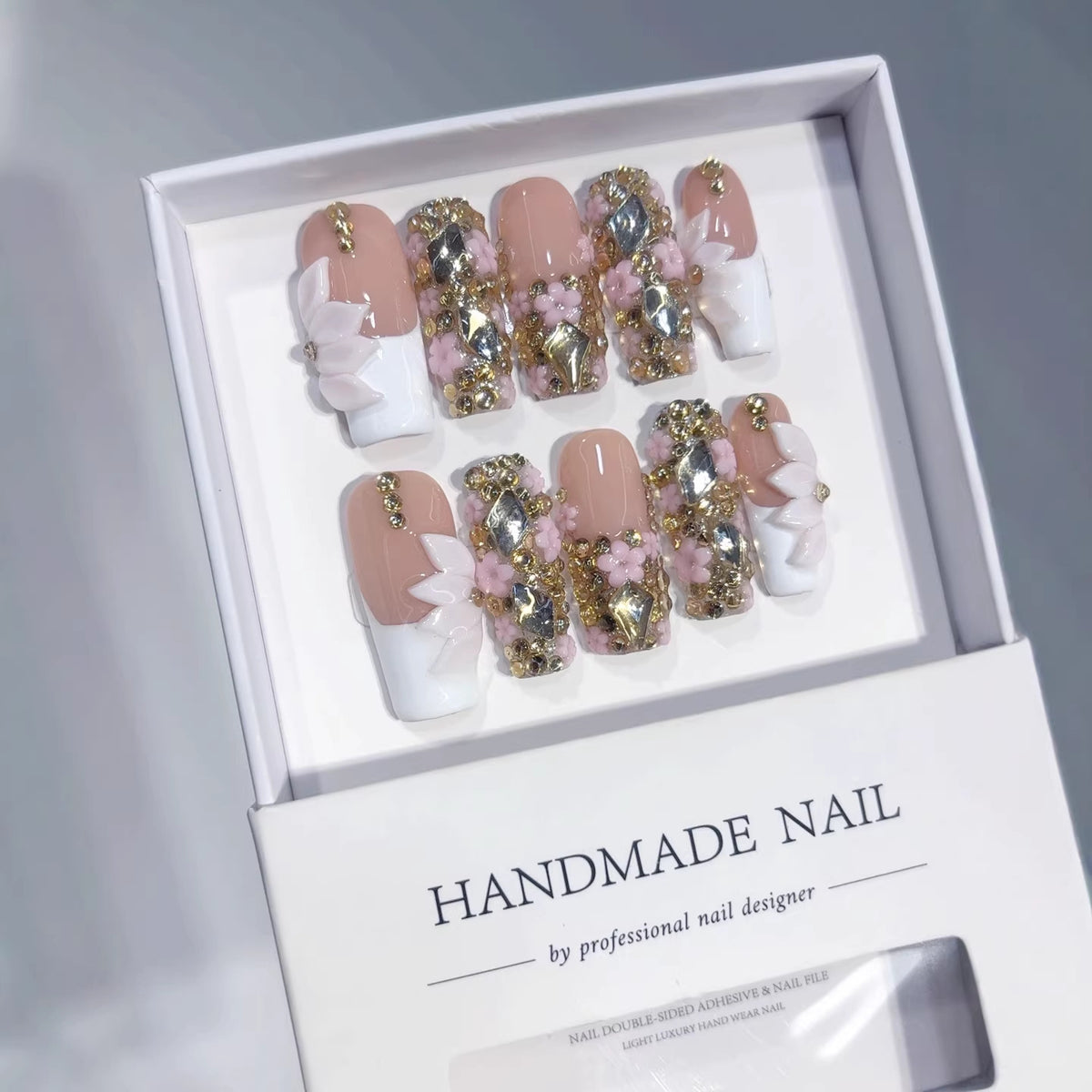 Full Diamond Flash Water Pipe（Handmade press on nails）/10Pcs Ballerina Nails