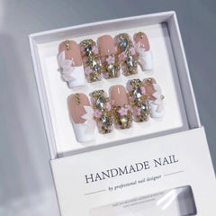 Full Diamond Flash Water Pipe（Handmade press on nails）/10Pcs Ballerina Nails