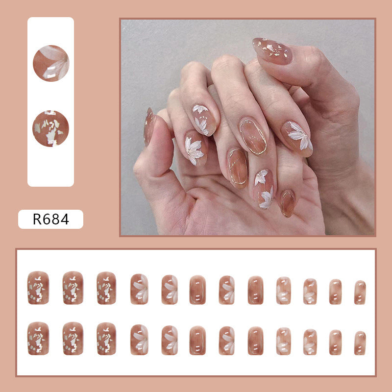 Retro Flowers Press on Nails 24Pcs Medium Square Nails