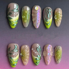 3D Tropical Rainforest（Handmade press on nails）/10Pcs Almond Nails