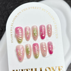 3D Shading Flowers（Handmade press on nails）/10Pcs Almond Nails
