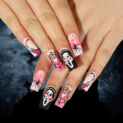 Love Pumpkin Spider Web Skull Press on Nails 24Pcs Short Almond Nails  