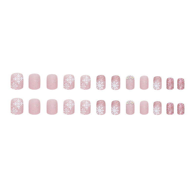 Sparkling Snowflakes Press on Nails 24Pcs Short Squoval Nails