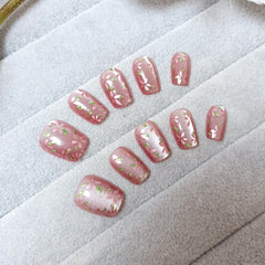 Green Leaves and Flowers Cat Eye（Handmade press on nails）/10Pcs Square Nails