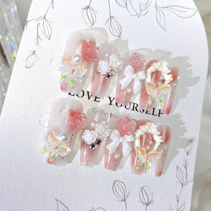 Flower Bow Handmade press on Nails / 24Pcs Ballerina Nails