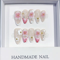 Spring Flowers（Handmade press on nails）/10Pcs Almond Nails