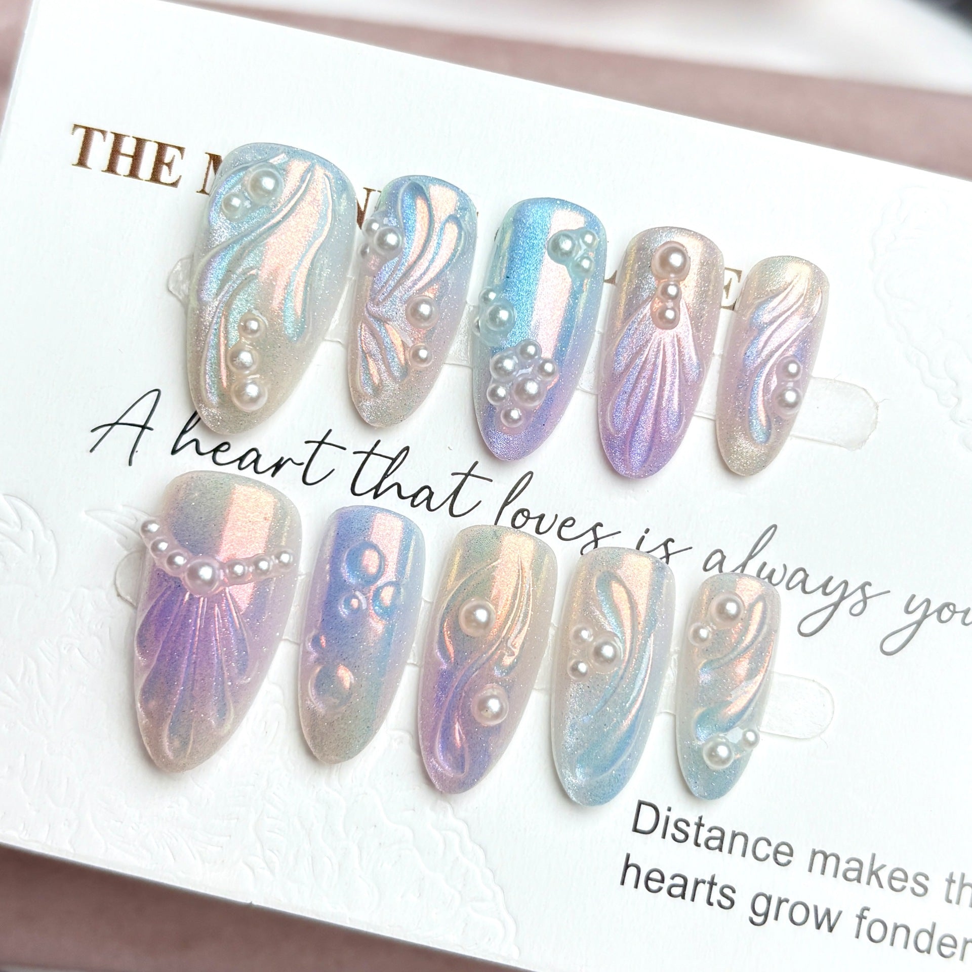 Mermaid Aurora Pearl（Handmade press on nails）/10Pcs Almond Nails