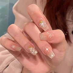 Cat's Eye Snowflake Christmas Tree Press on Nails 24Pcs Medium Squoval Nails