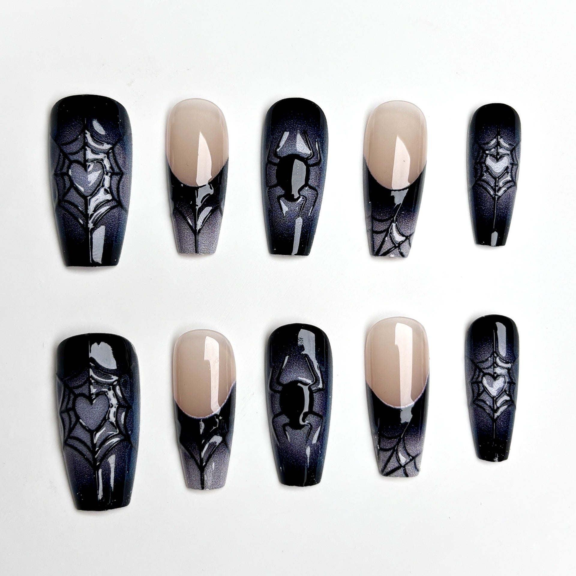 French Spider Web（Handmade press on nails）/10Pcs Coffin Nails