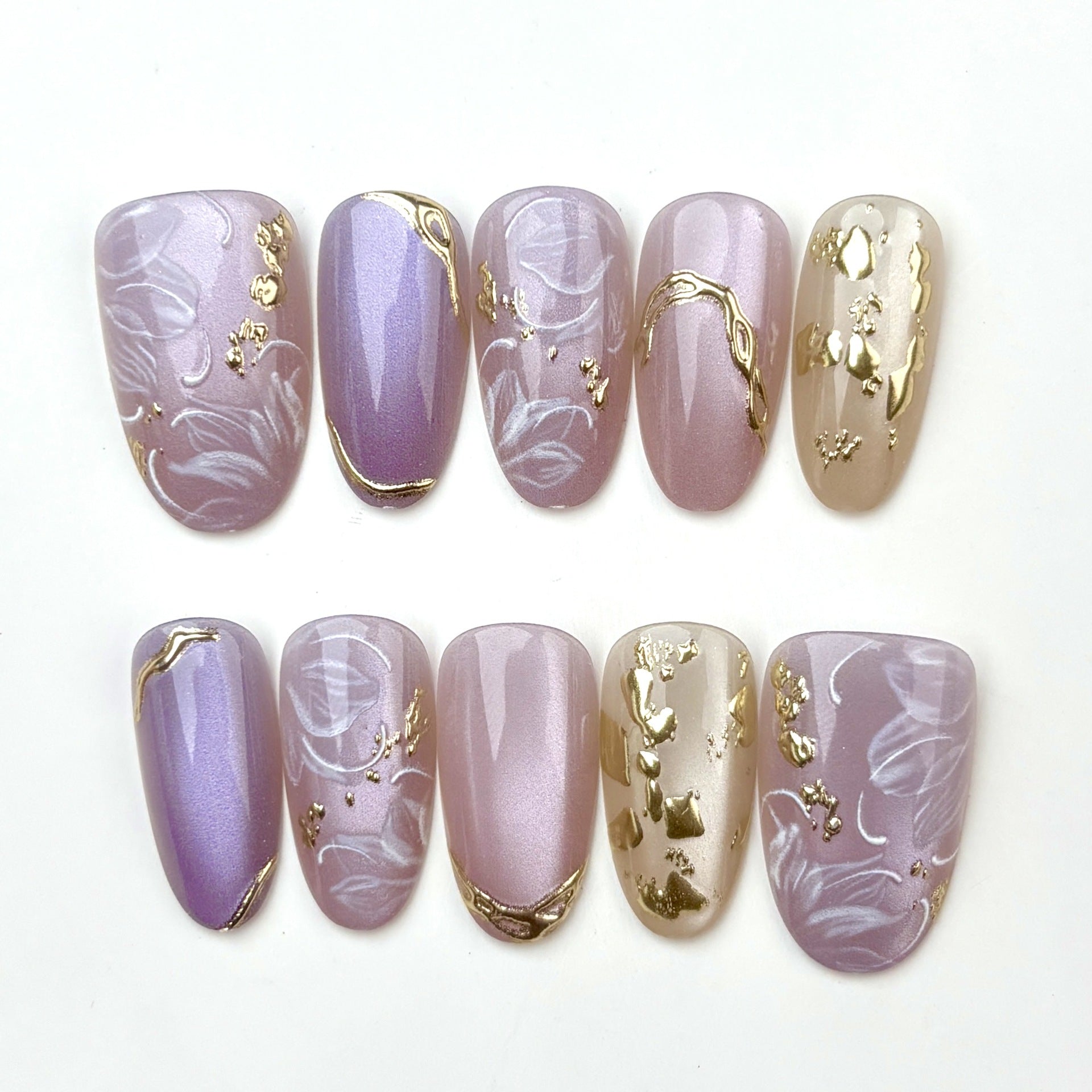 Glass Bead Gilt on Nails 10Pcs Medium Oval Nails