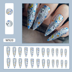 Grid Ghost Press on Nails 24Pcs Long Stiletto Nails  