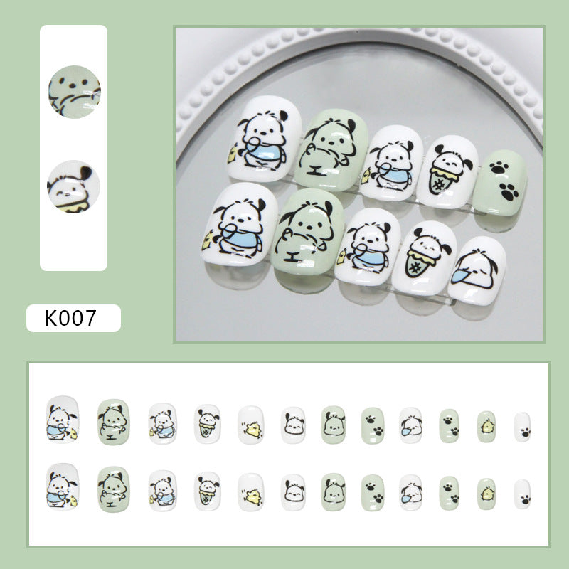 Line Dog（Handmade Press On Nails）/24Pcs  Short Children Nails