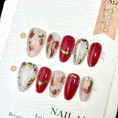 Rose Bow Cat Eye（Handmade press on nails）/10Pcs Almond Nails