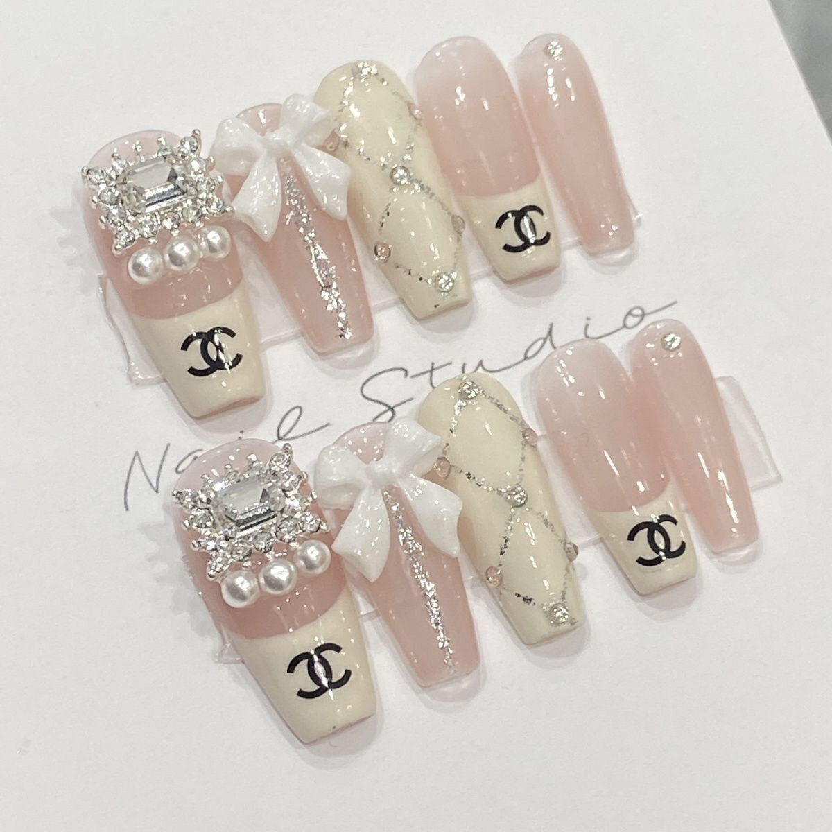 Chanel Bow（Handmade Custom Nails）/10Pcs Coffin Nails