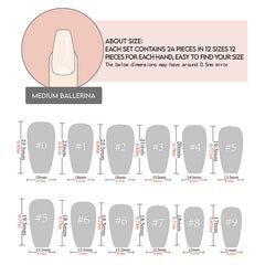 Pink French love stars Press on Nails 24Pcs Long Ballerina Nails