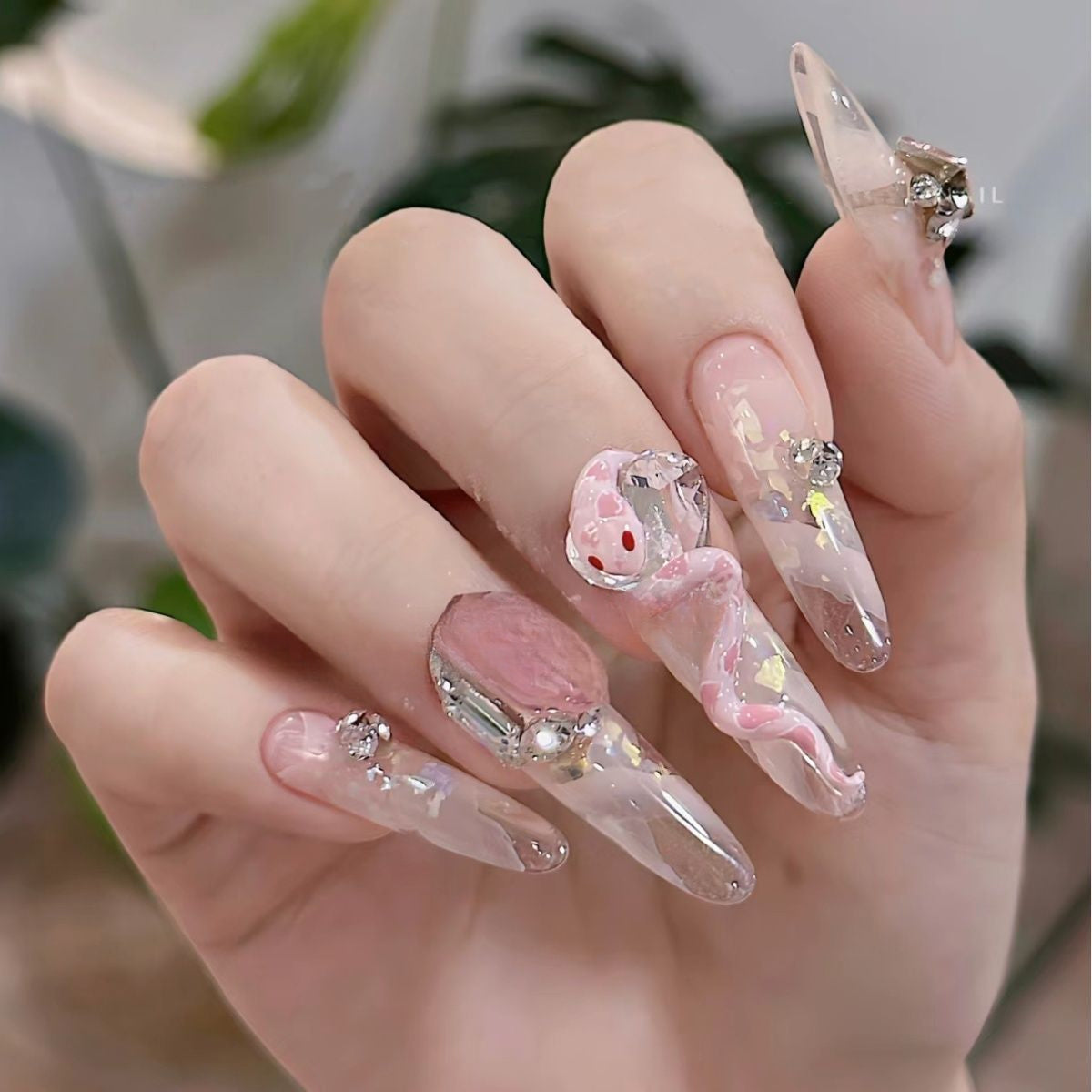 Pink Snake（Handmade Custom Nails）/10Pcs Coffin Nails