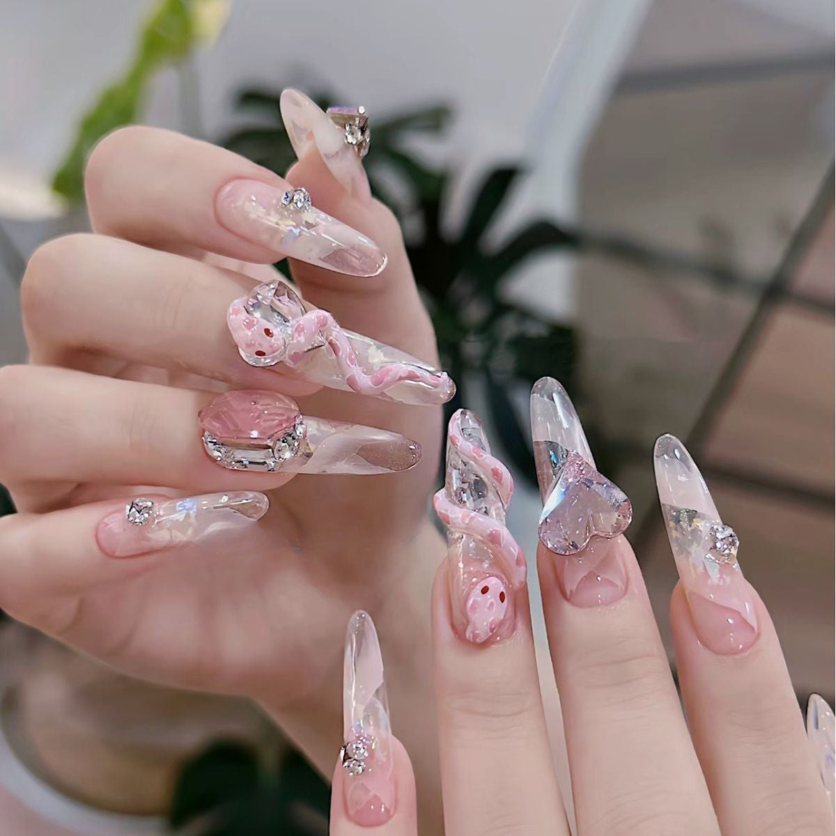 Pink Snake（Handmade Custom Nails）/10Pcs Coffin Nails