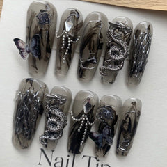 Butterfly Dragon（Handmade Custom Nails）/10Pcs Coffin Nails