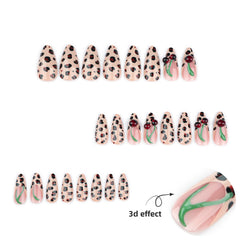 Leopard Print Cherry Press on Nails 24Pcs Medium Almond Nails