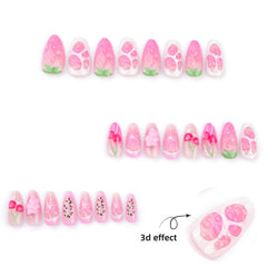 3D Fruit Strawberry Cherry Press on Nails 24Pcs Medium Almond Nails